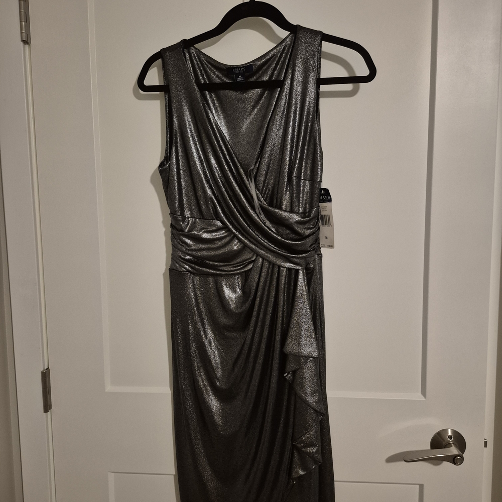 Chaps Metallic Silver Asymmetrical Dress